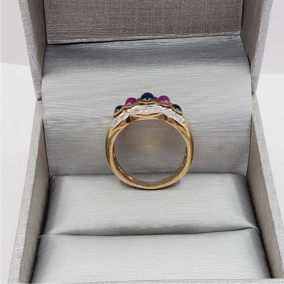 Genuine Oval Blue & Pink Cabochon Sapphire 14k gold / 925 Sterling Silver Ring - Picture 6 of 8